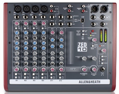 AH-ZED10 4 MIC/LINE 2 WITH ACTIVE DI,3 STEREO LINE INPUTS, 3 BAND SWEPT MID EQ